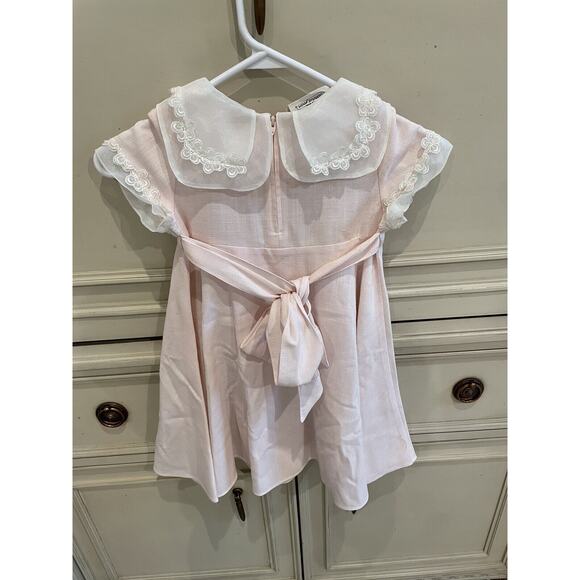 Vintage Bonnie Jean Girls Pink Pleated Collared Dress Chiffon & Lace EUC Size‎ 4 - Picture 5 of 6